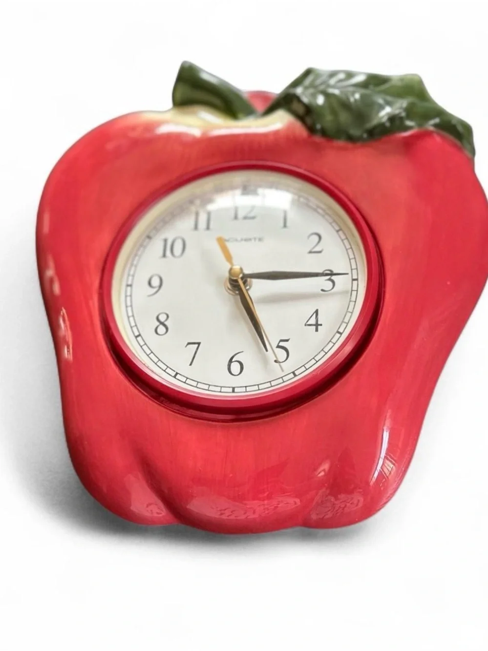 Vintage Ceramic Apple Wall Clock Red Kitchen Decor Retro Farm AcuRite Quartz